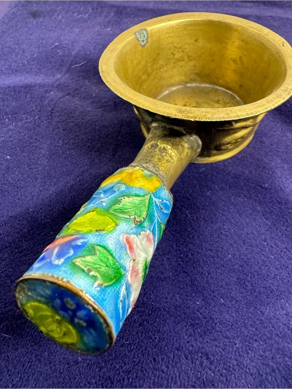Chinese Vintage Silk Iron Brass Repousse Blue Enamel Floral Detailed Unique